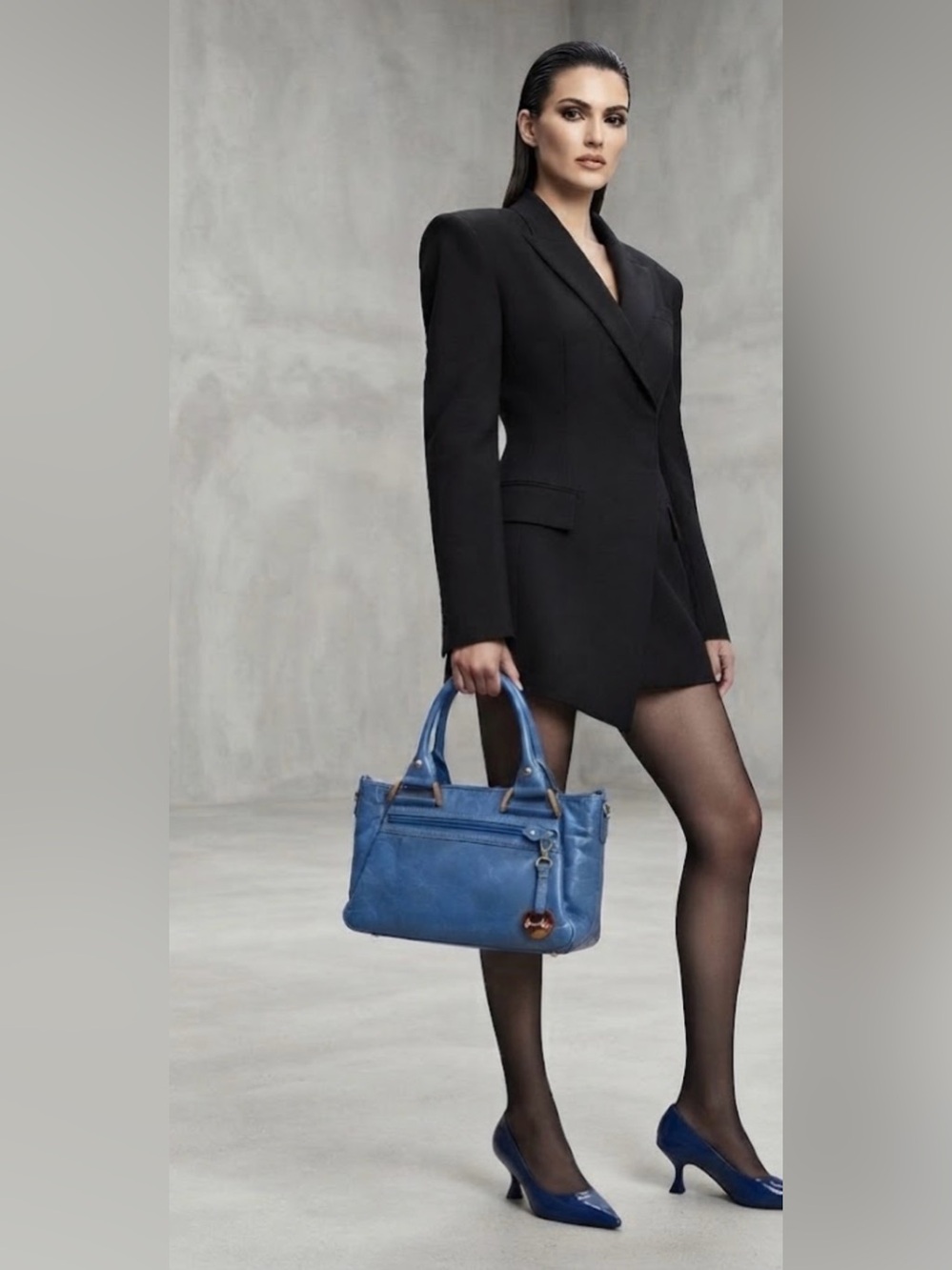 Barr + Barr Blue Genuine Leather Convertible Satchel Bag Crossbody Strap